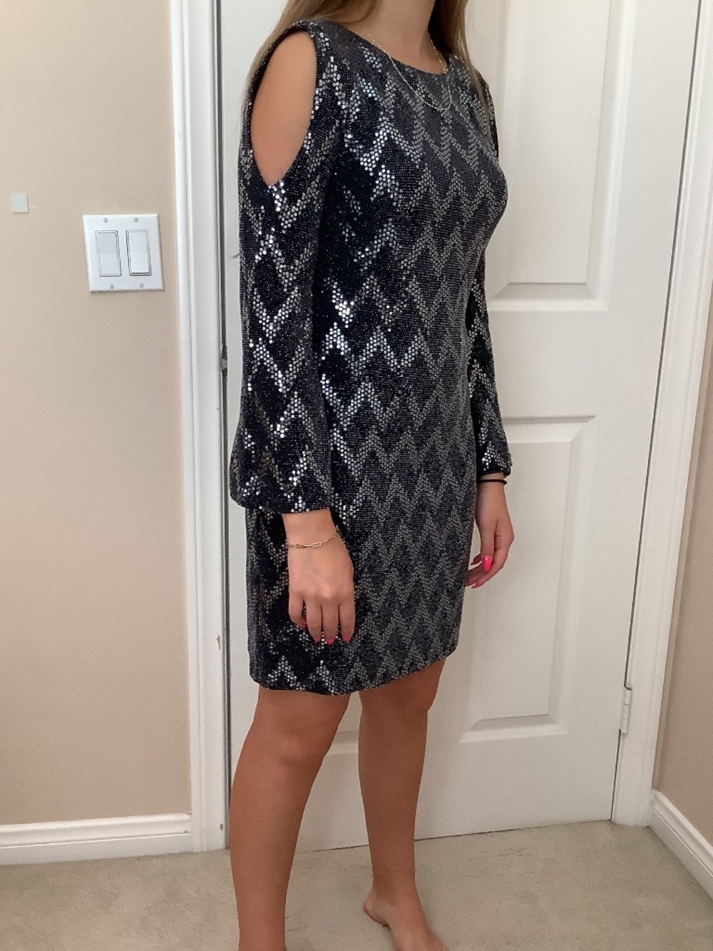 Black and silver metalli cocktail dress